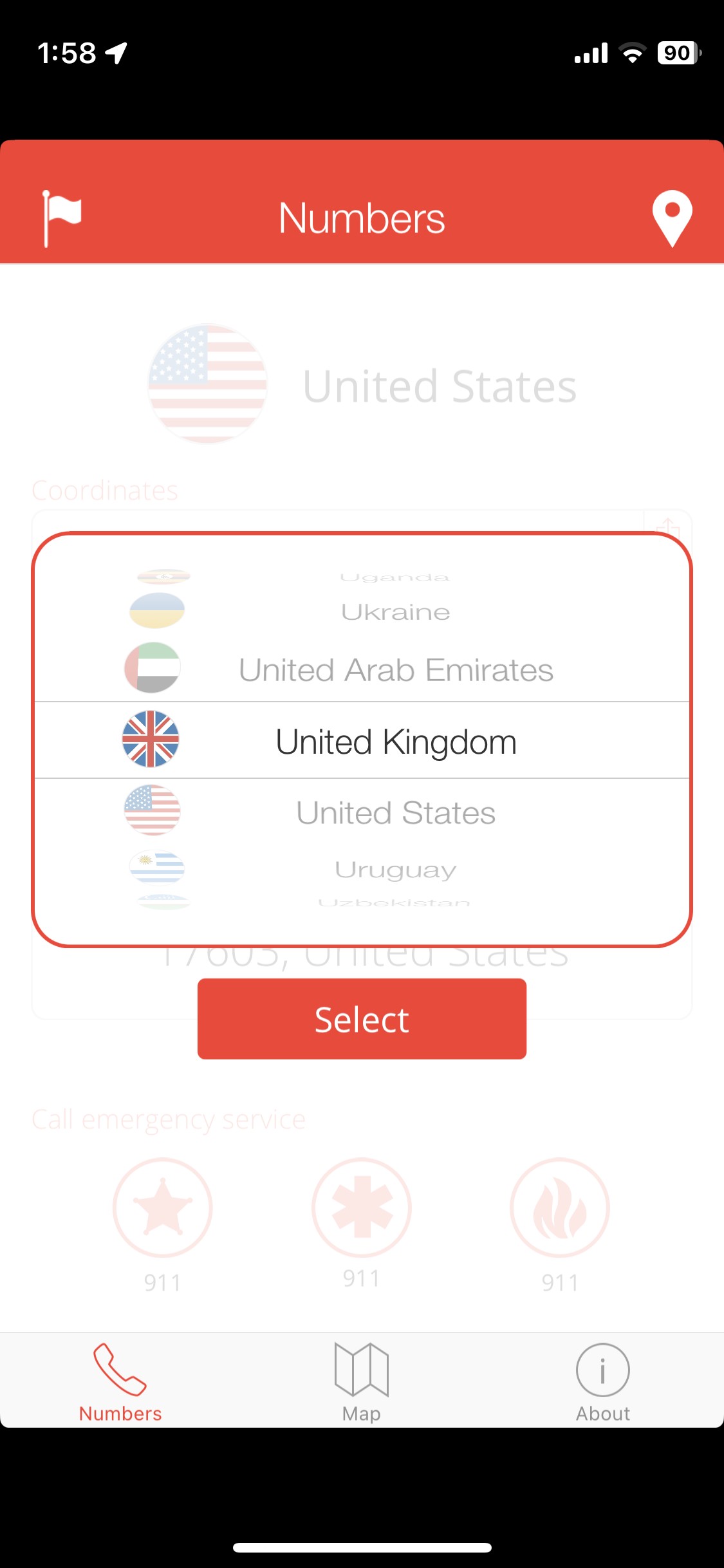 TripWhistle app hiển thị tính năng chọn vị trí