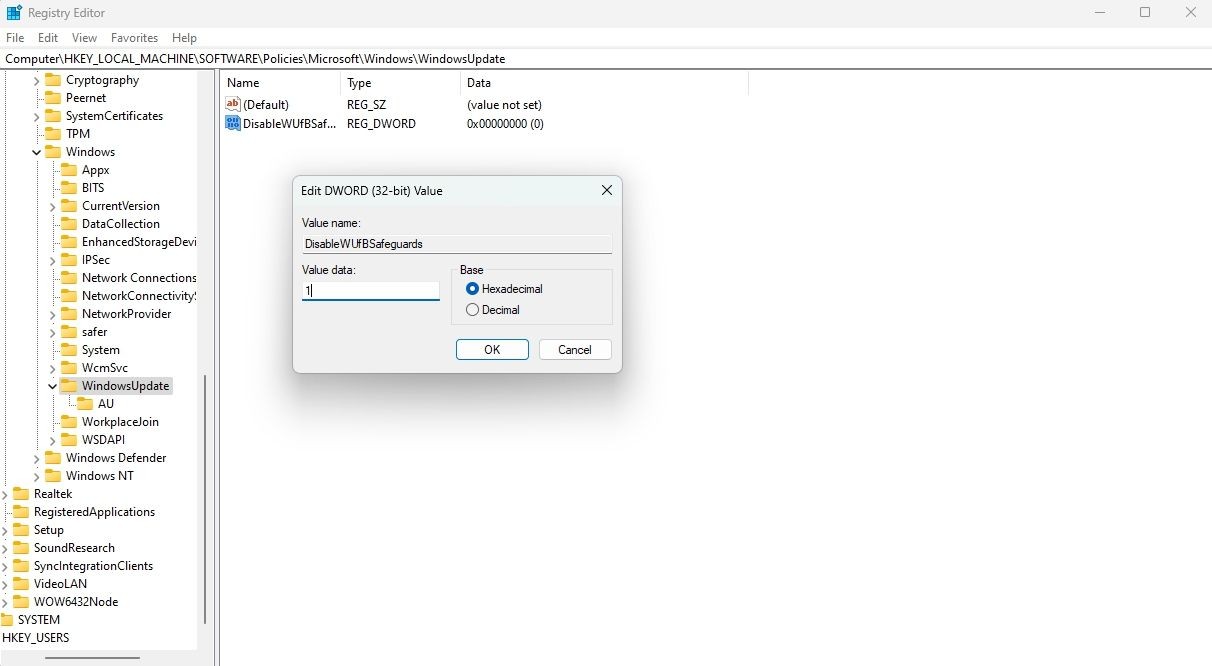 Trường Value data trong Trình chỉnh sửa Registry