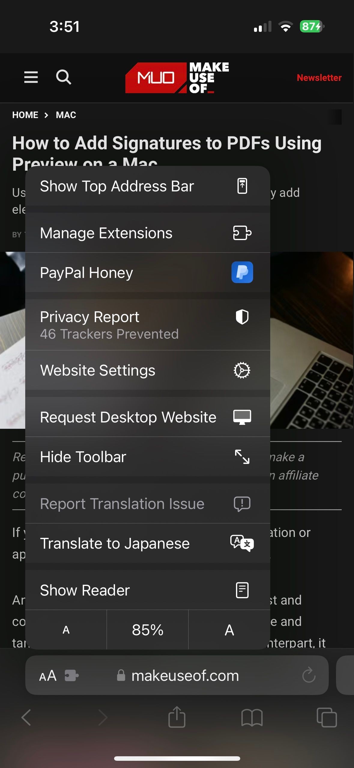 Truy cập cài đặt trang web trong Safari trên iPhone