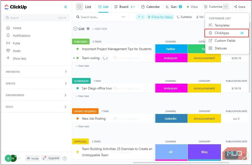 Truy cập ClickApps từ nút Customize