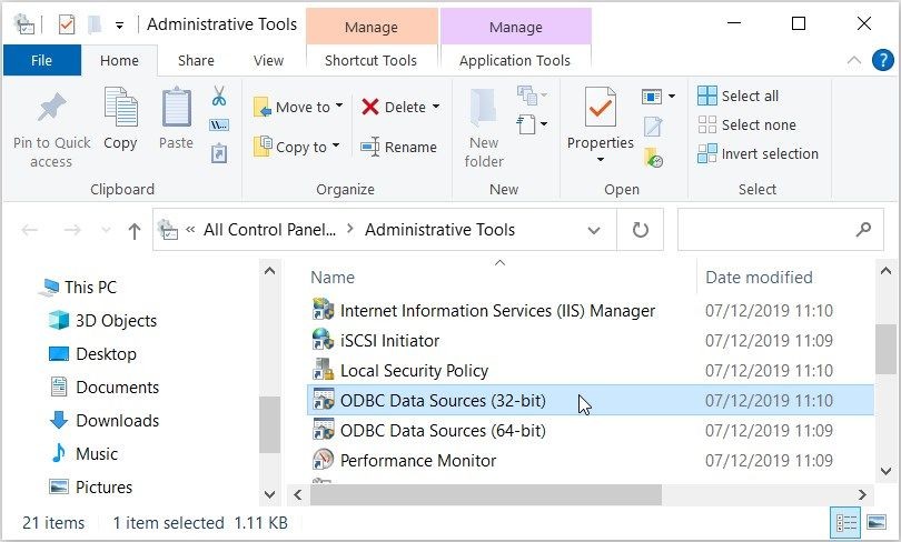 Truy cập ứng dụng ODBC Data Sources bằng Bảng Điều Khiển
