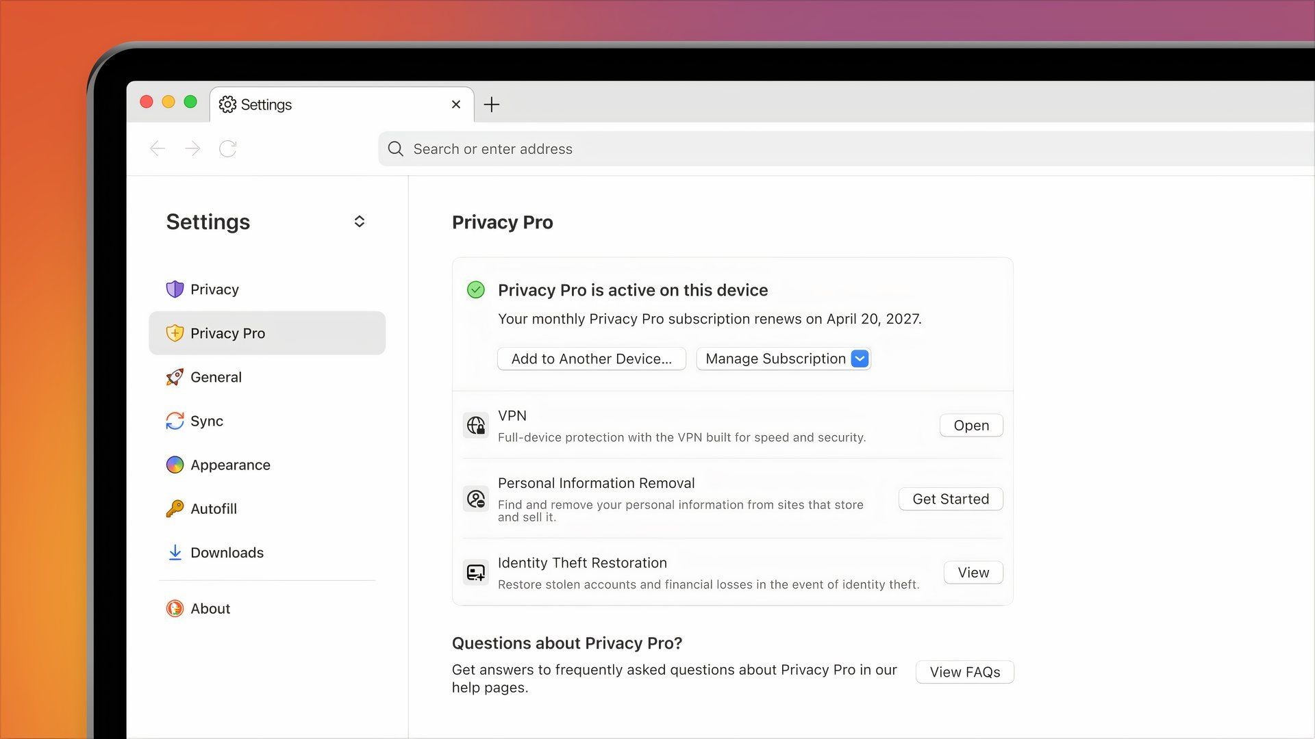 Từ bộ công cụ báo chí của DuckDuckGo, hình ảnh của các cài đặt bảo mật quyền riêng tư được kích hoạt.
