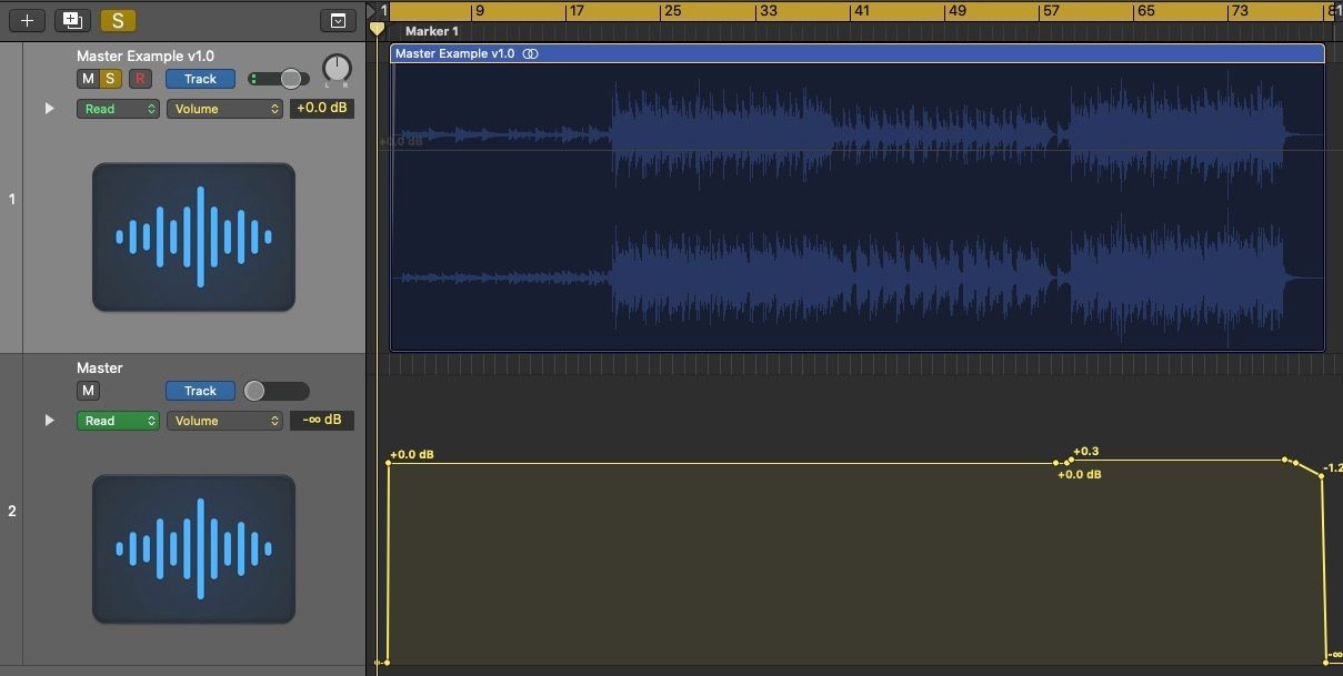 Tự động hóa âm lượng trên kênh master trong Logic Pro