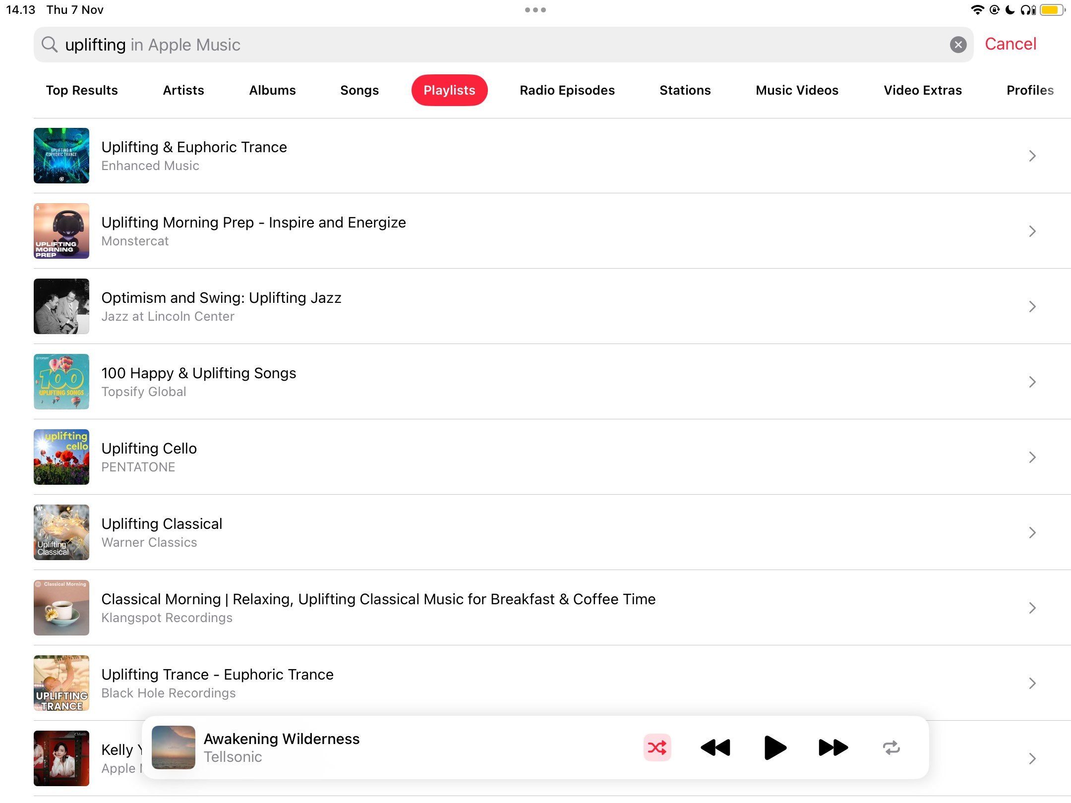 Từ khóa cho nhạc nâng cao tinh thần trong tìm kiếm Apple Music