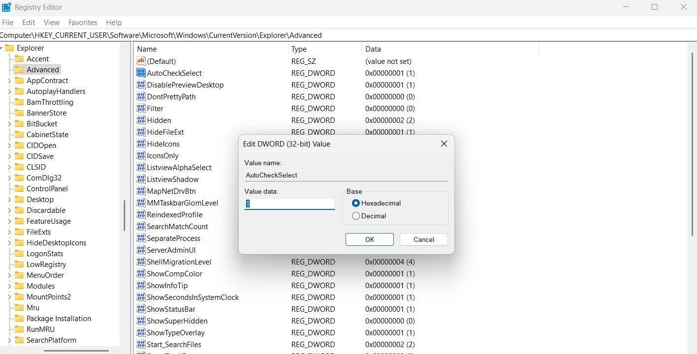 Tùy chọn AutoCheckSelect trong Trình chỉnh sửa Registry