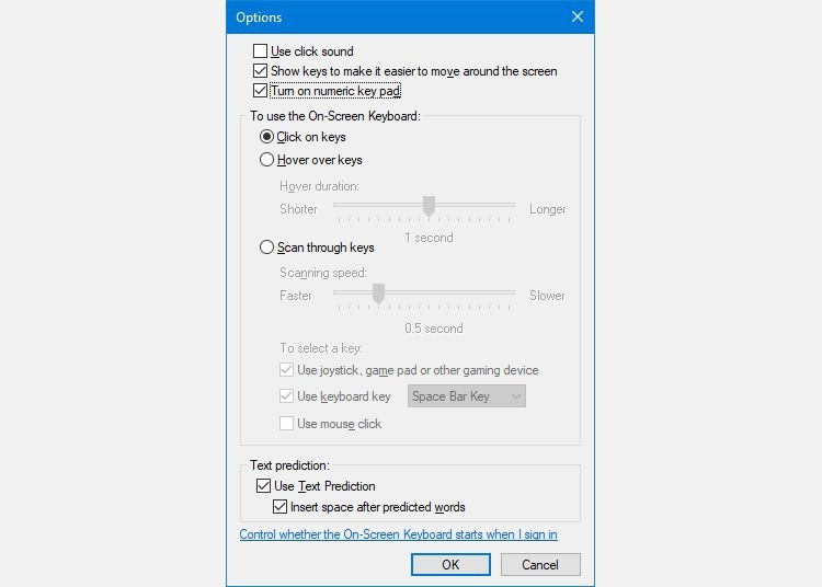 Tùy chọn bàn phím ảo trên Windows 10