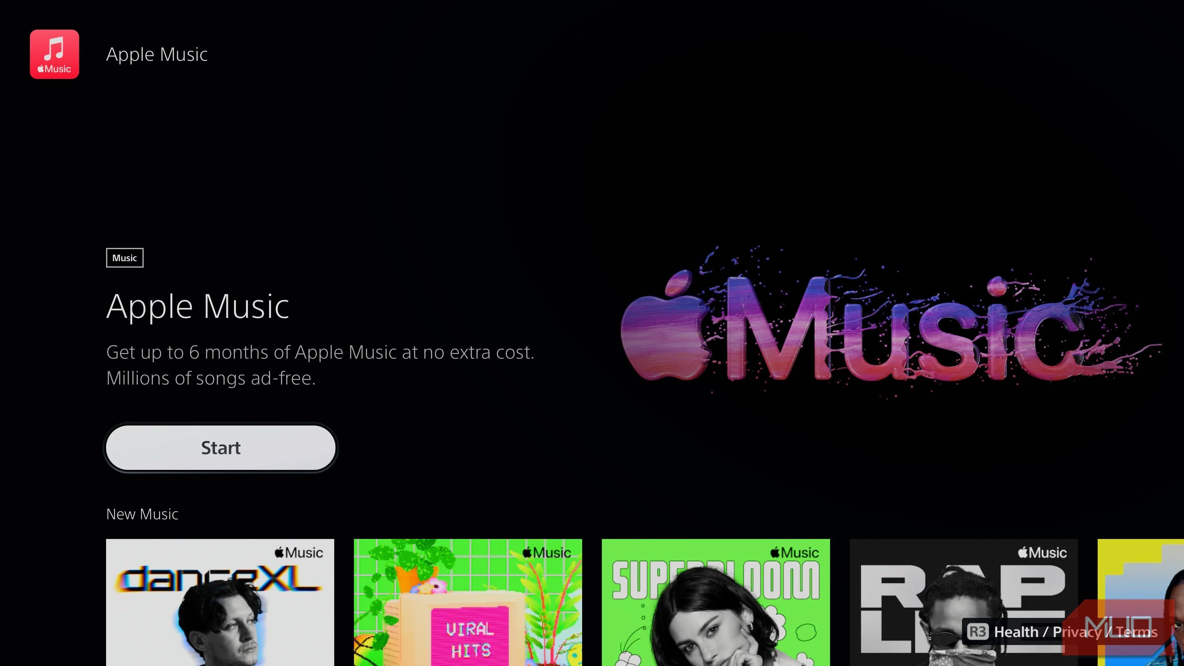 Tùy chọn Bắt Đầu của Apple Music trên PS5
