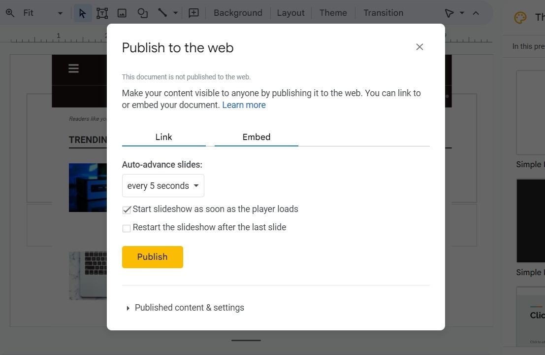 Tùy chọn bắt đầu trình chiếu ngay khi trình phát tải xong trong Google Slides