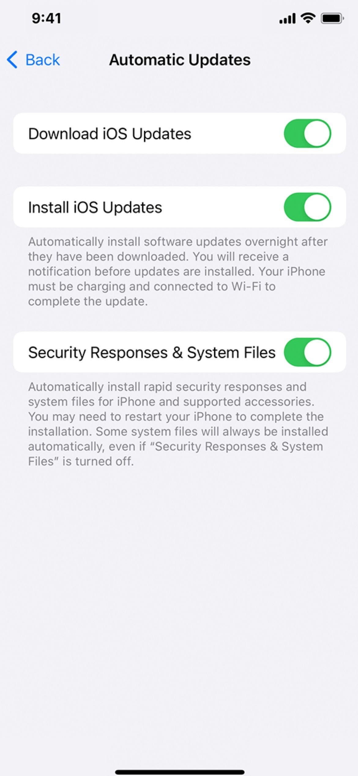 Tùy chọn bật/tắt tải xuống cập nhật iOS trên iPhone