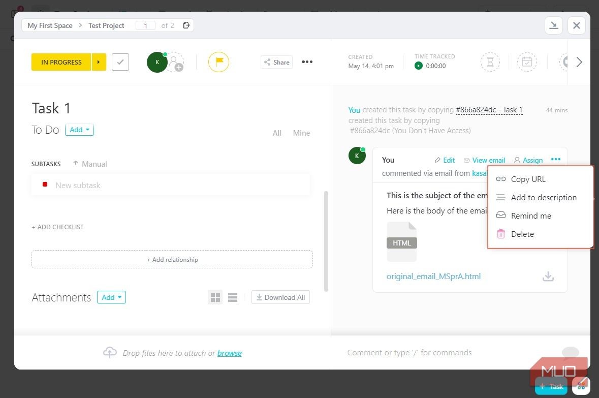 Tùy chọn bình luận bổ sung trong ClickUp