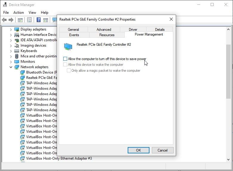 Tùy chọn bộ điều hợp mạng trong Device Manager trên Windows 10