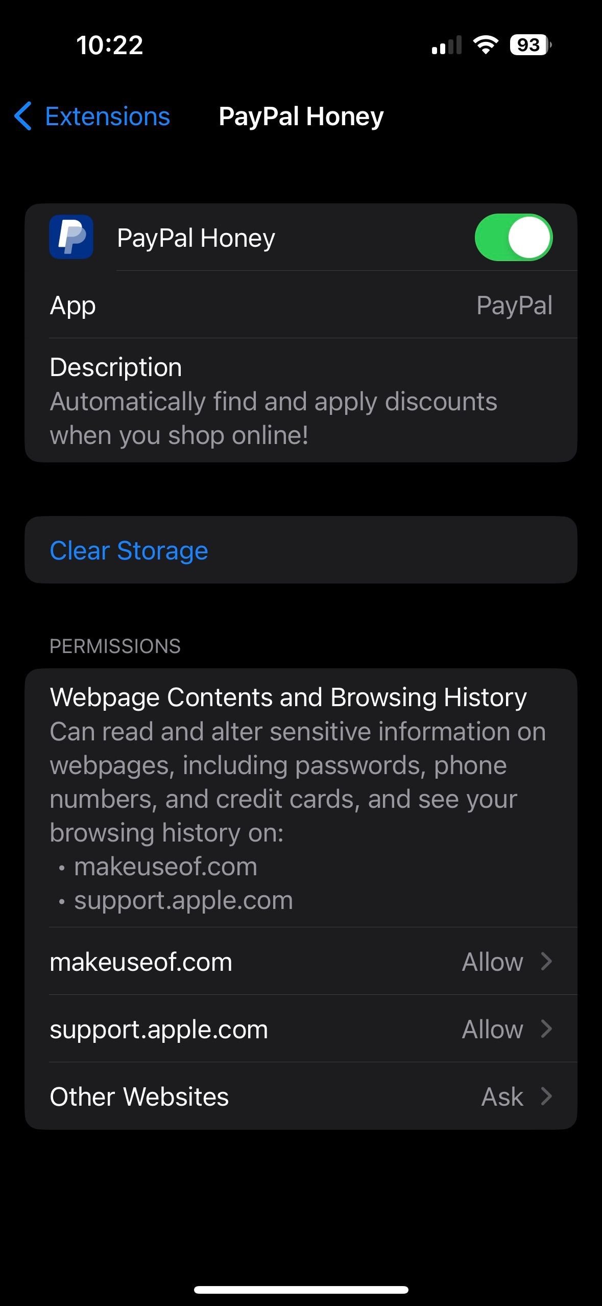 Tùy chọn bổ sung của Tiện Ích Mở Rộng trong ứng dụng Cài Đặt trên iPhone