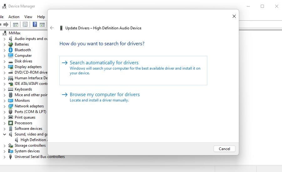 Tùy chọn Browse my computer for drivers