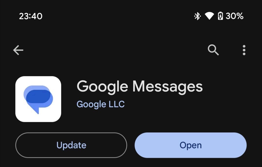 Tùy chọn cập nhật có sẵn cho Google Messages trong Google Play Store