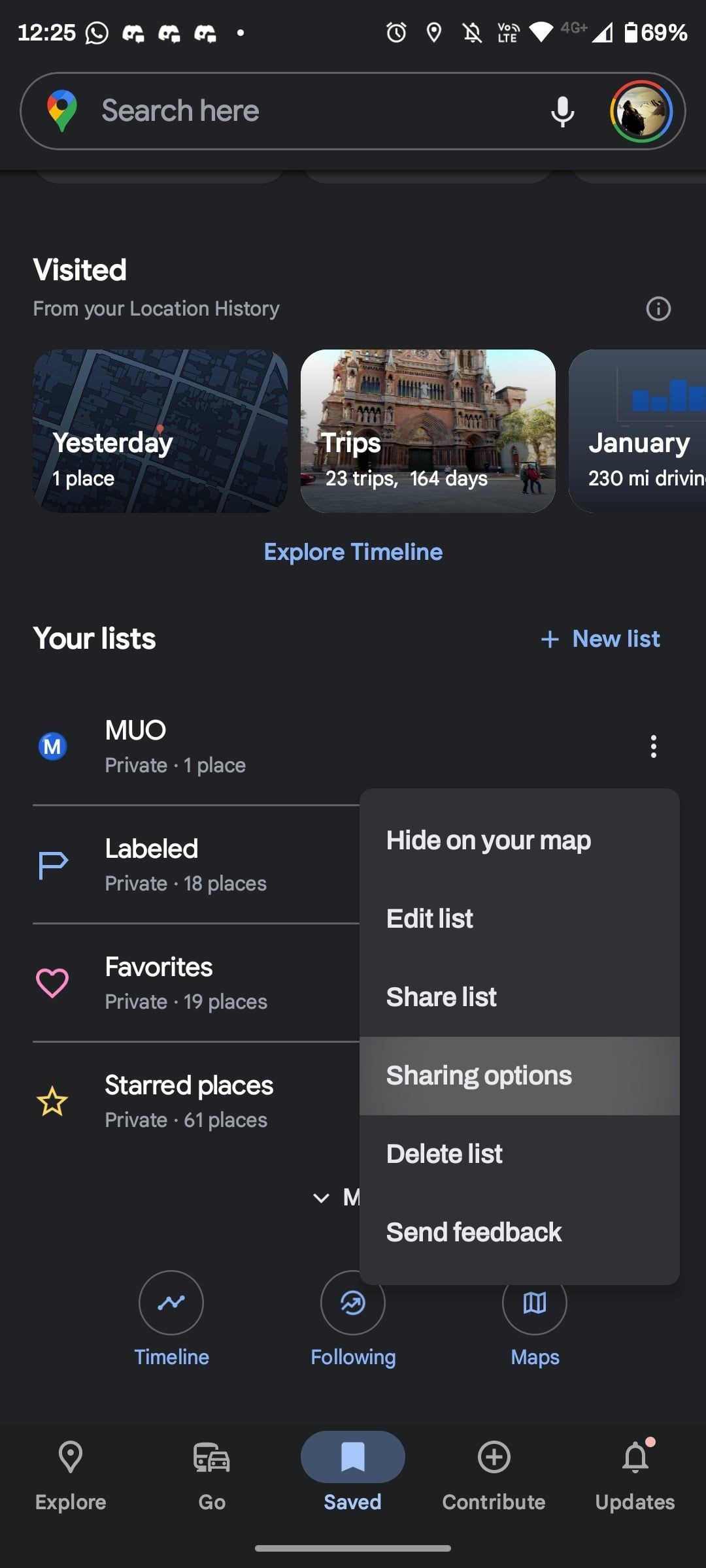 Tùy chọn chia sẻ danh sách trên Google Maps