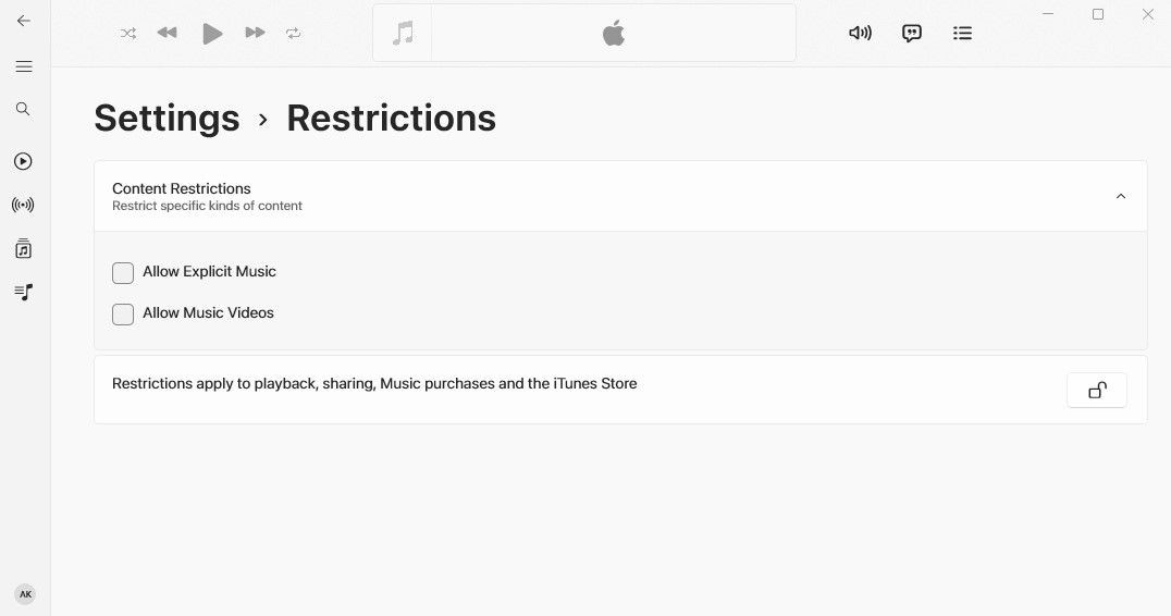 Tùy chọn Cho Phép Âm Nhạc Nhạy Cảm trong ứng dụng Apple Music