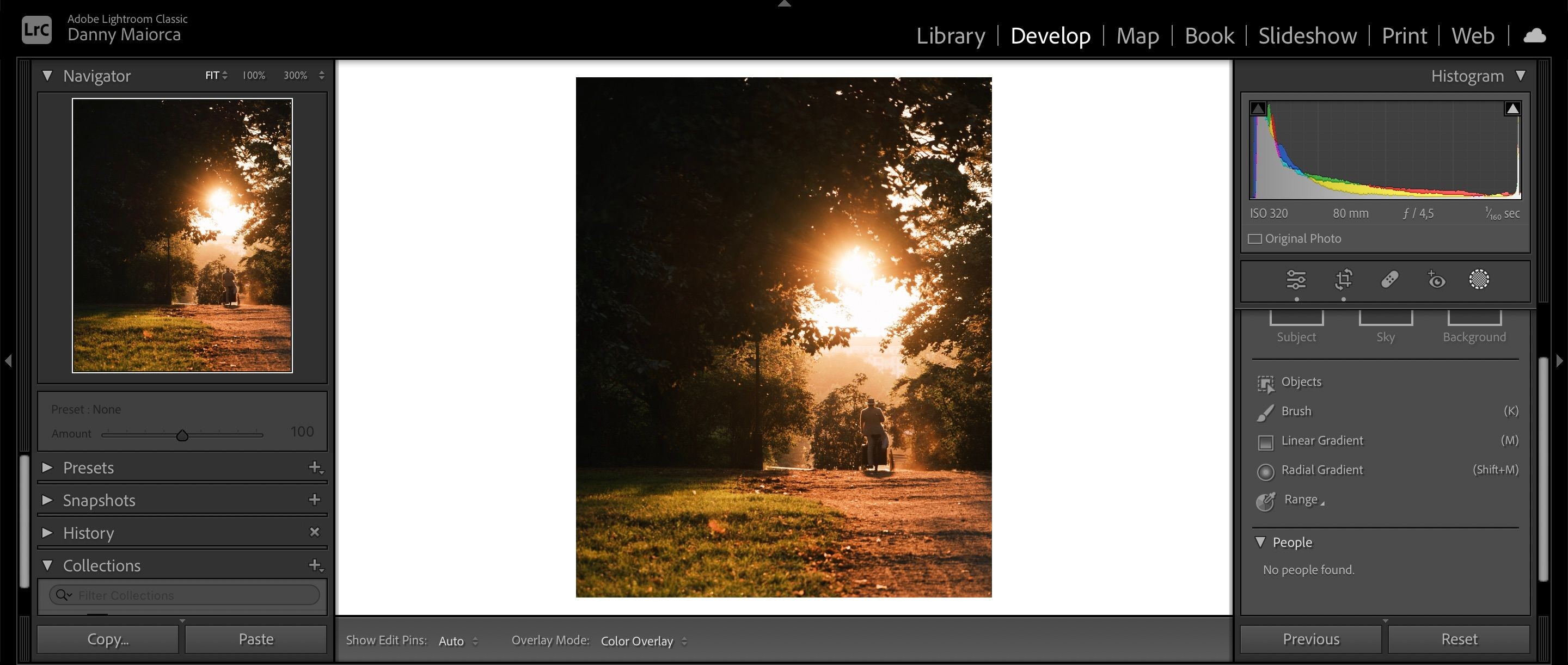 Tùy chọn chọn bộ lọc Gradient Hình Tròn trong Lightroom