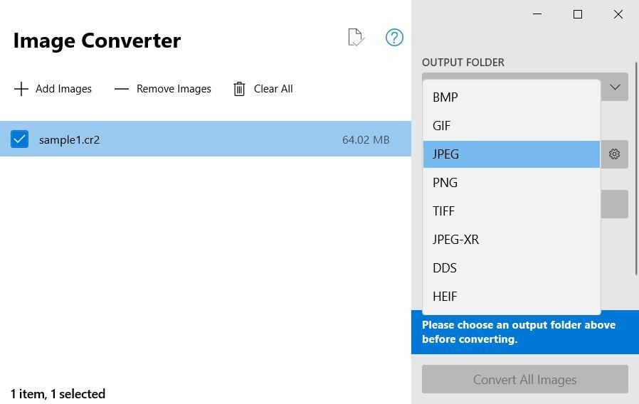 Tùy chọn chuyển đổi định dạng trong Image Converter