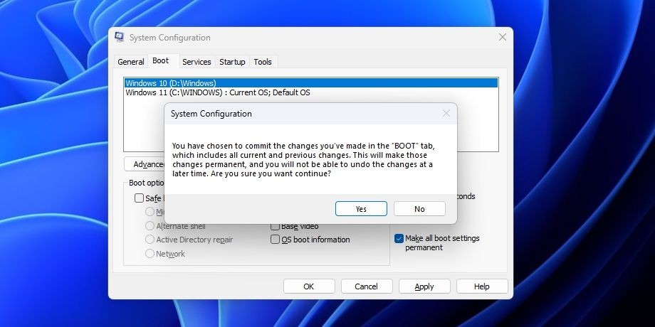 Tùy chọn Có trong cửa sổ msconfig