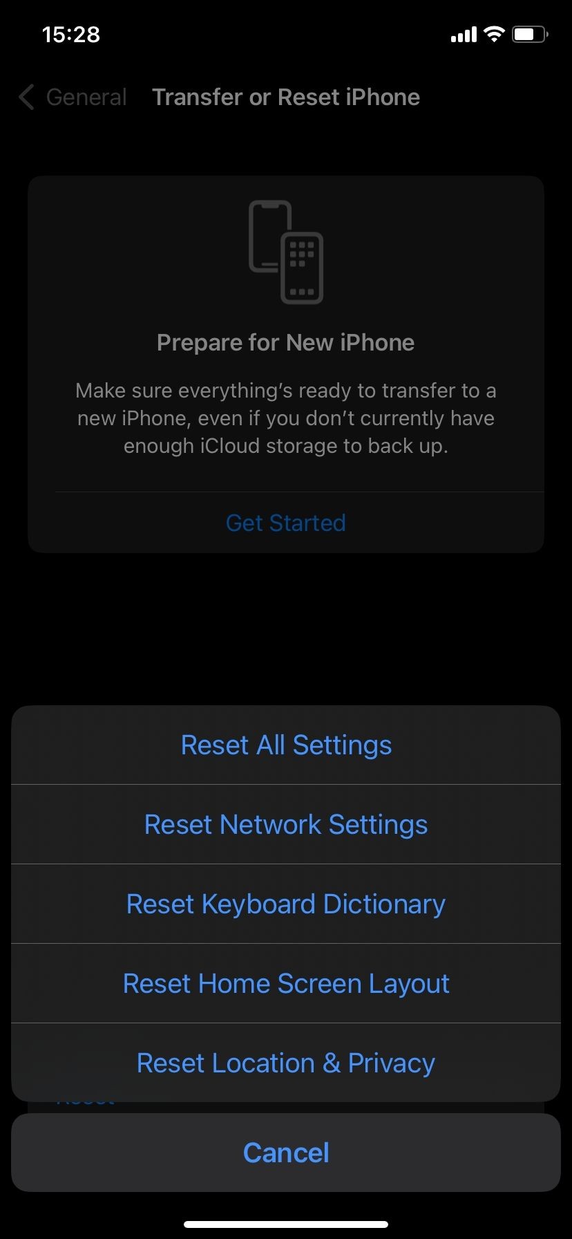 Tùy chọn Đặt lại trên iPhone