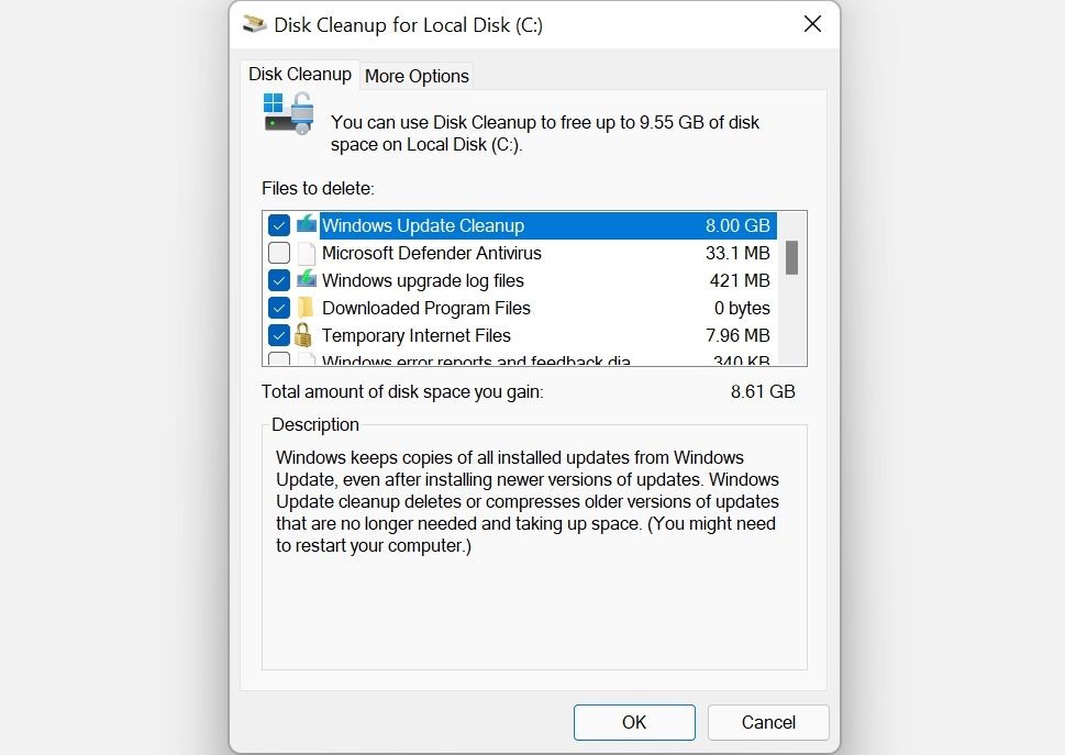 Tùy chọn Disk Cleanup trong Windows 11.