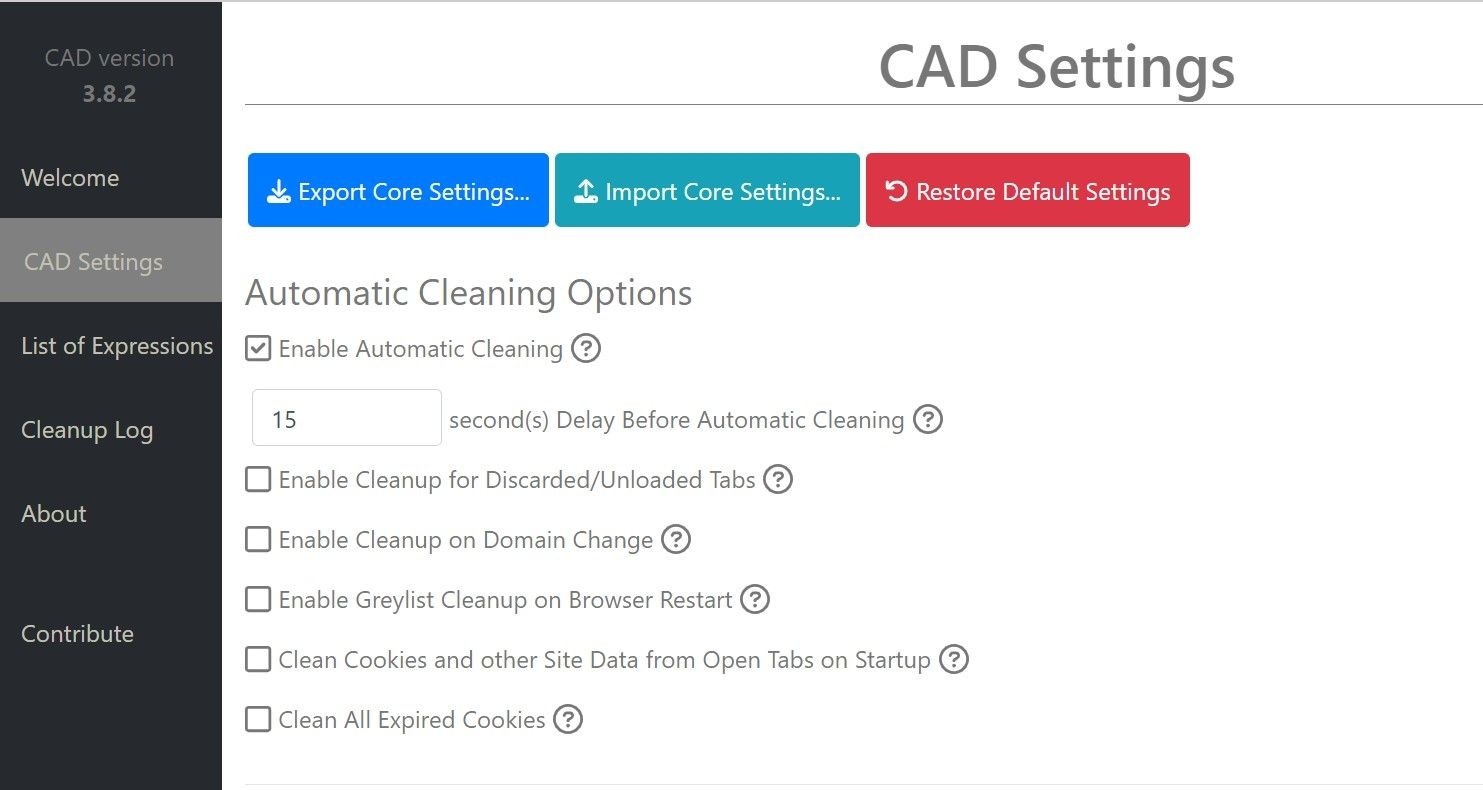 Tùy chọn dọn dẹp tự động của tiện ích Cookie AutoDelete