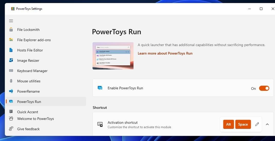 Tùy chọn Enable PowerToys Run