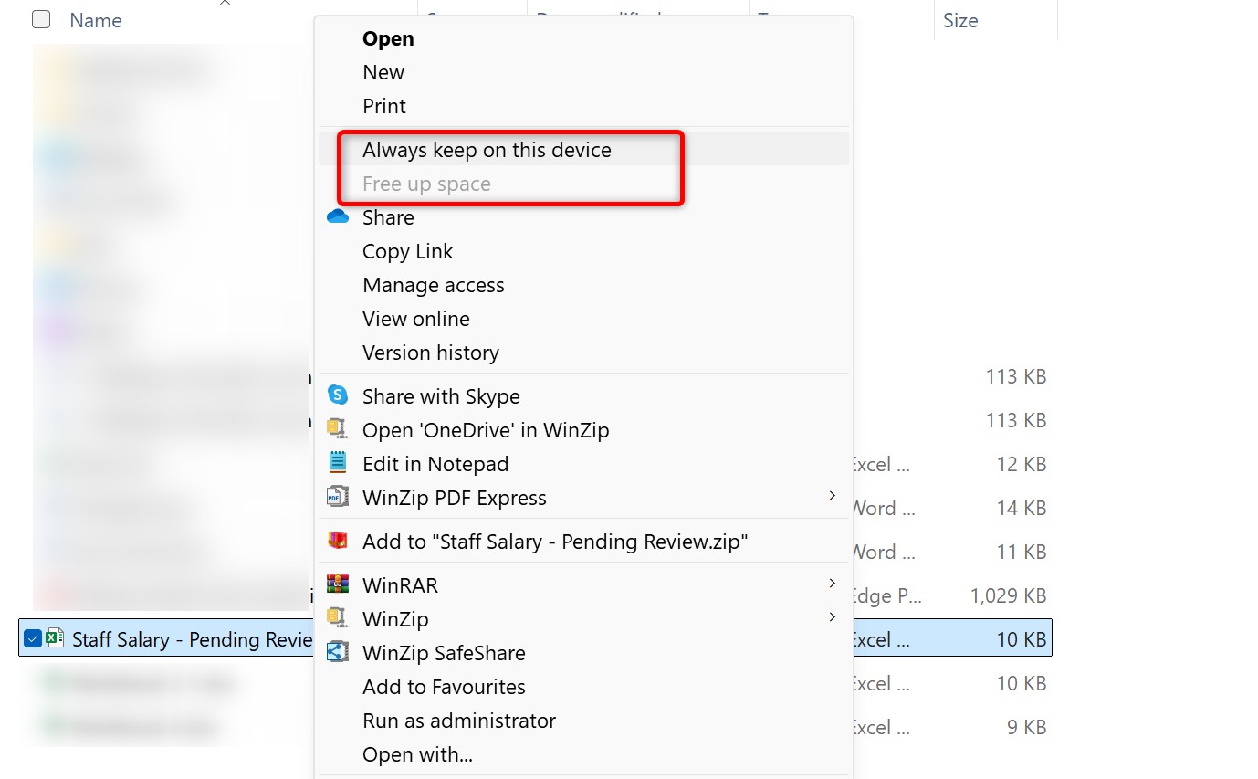 Tùy chọn giữ tệp OneDrive chỉ trực tuyến hoặc tải xuống trên máy tính.