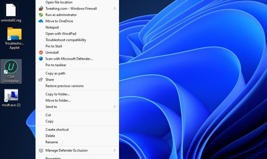 Tùy chọn Gỡ bỏ trong menu ngữ cảnh desktop