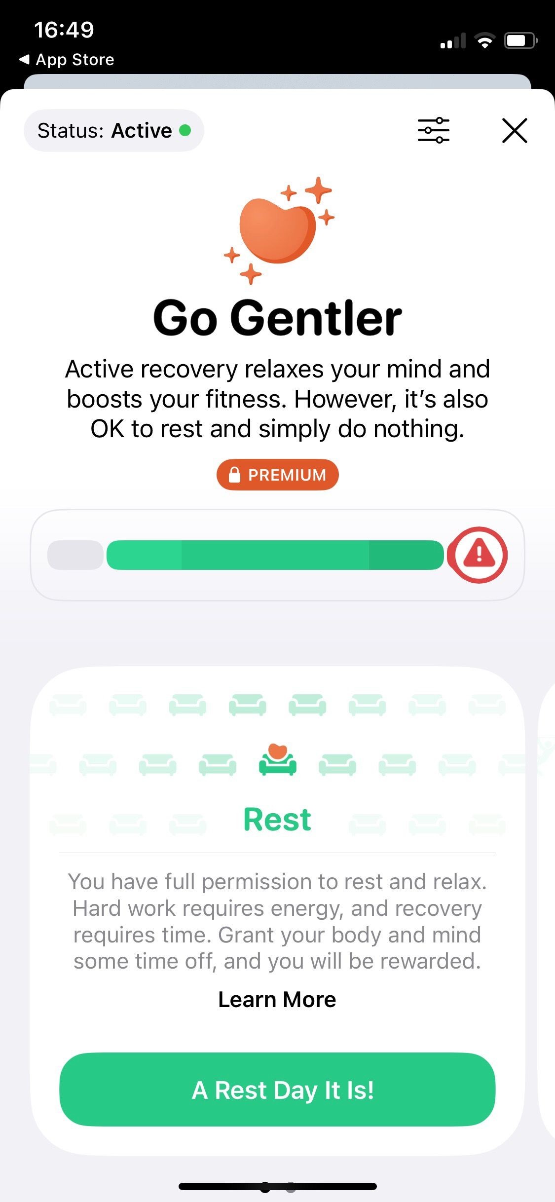 Tùy chọn GoGentler của ứng dụng Gentler Streak