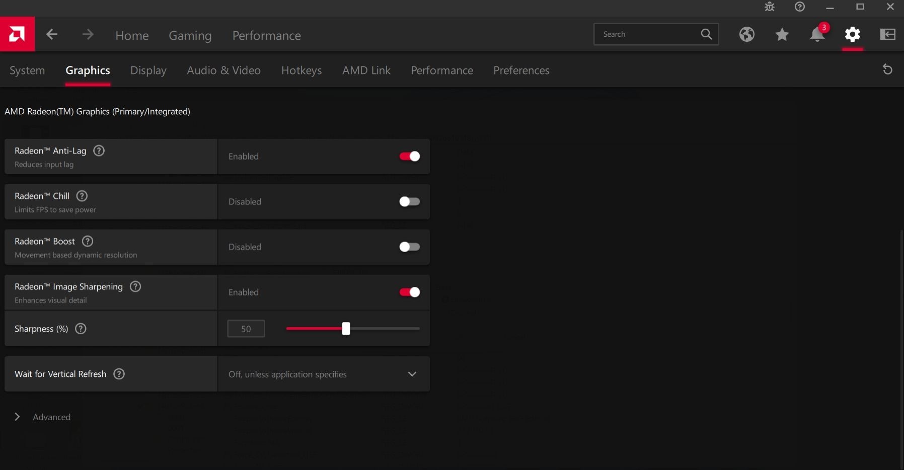 Tùy chọn Image Sharpening của phần mềm AMD Radeon