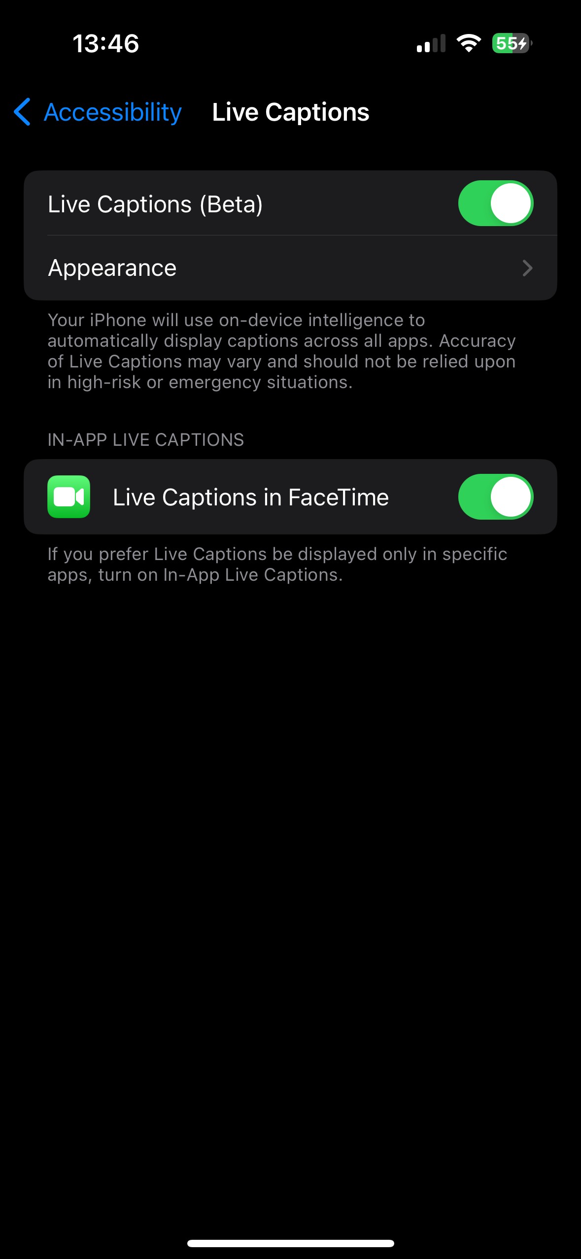 Tùy chọn Live Captions iPhone