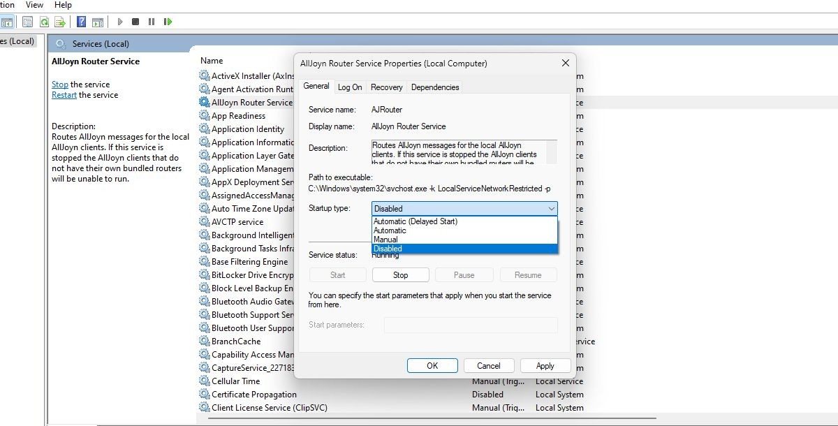 Tùy chọn loại khởi động dịch vụ Windows