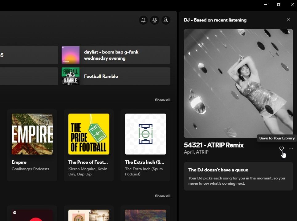 Tùy chọn lưu vào thư viện từ Spotify AI DJ