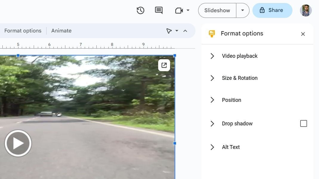 Tùy chọn phát lại video trong Google Slides