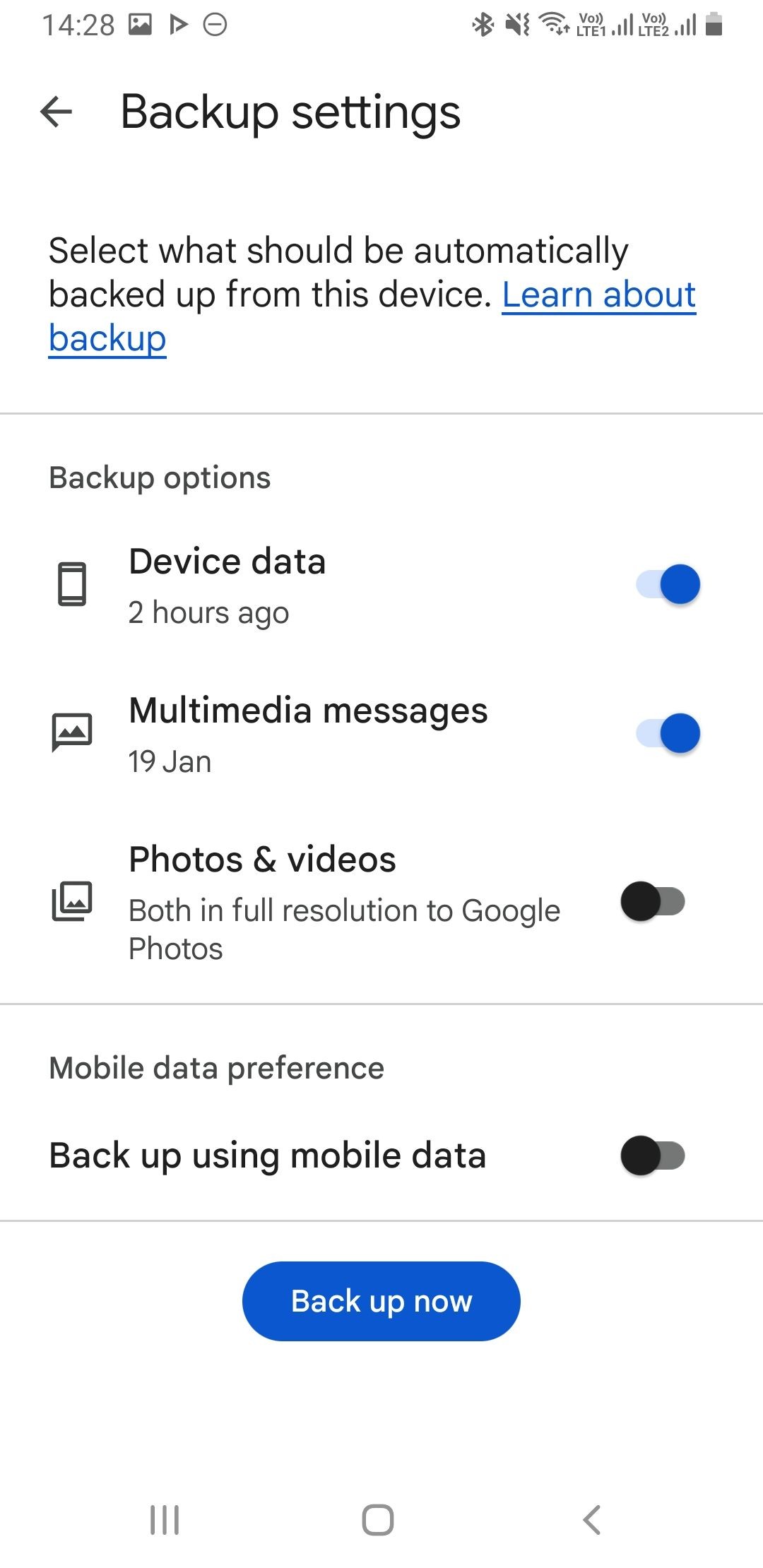 Tùy chọn sao lưu Google One