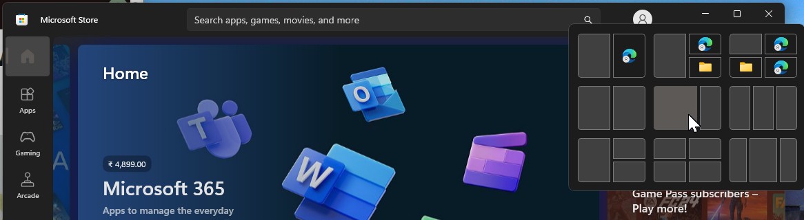 Tùy chọn Snap Layout cho Microsoft Store trên Windows 11