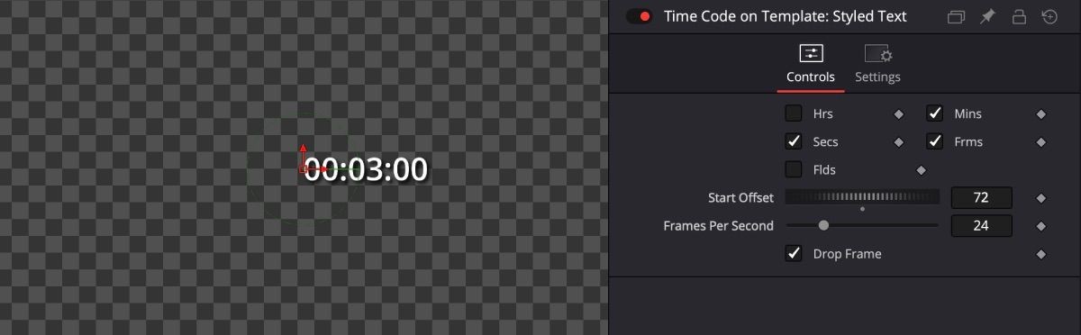 Tùy chọn Start Offset trong tab Inspector của DaVinci Resolve