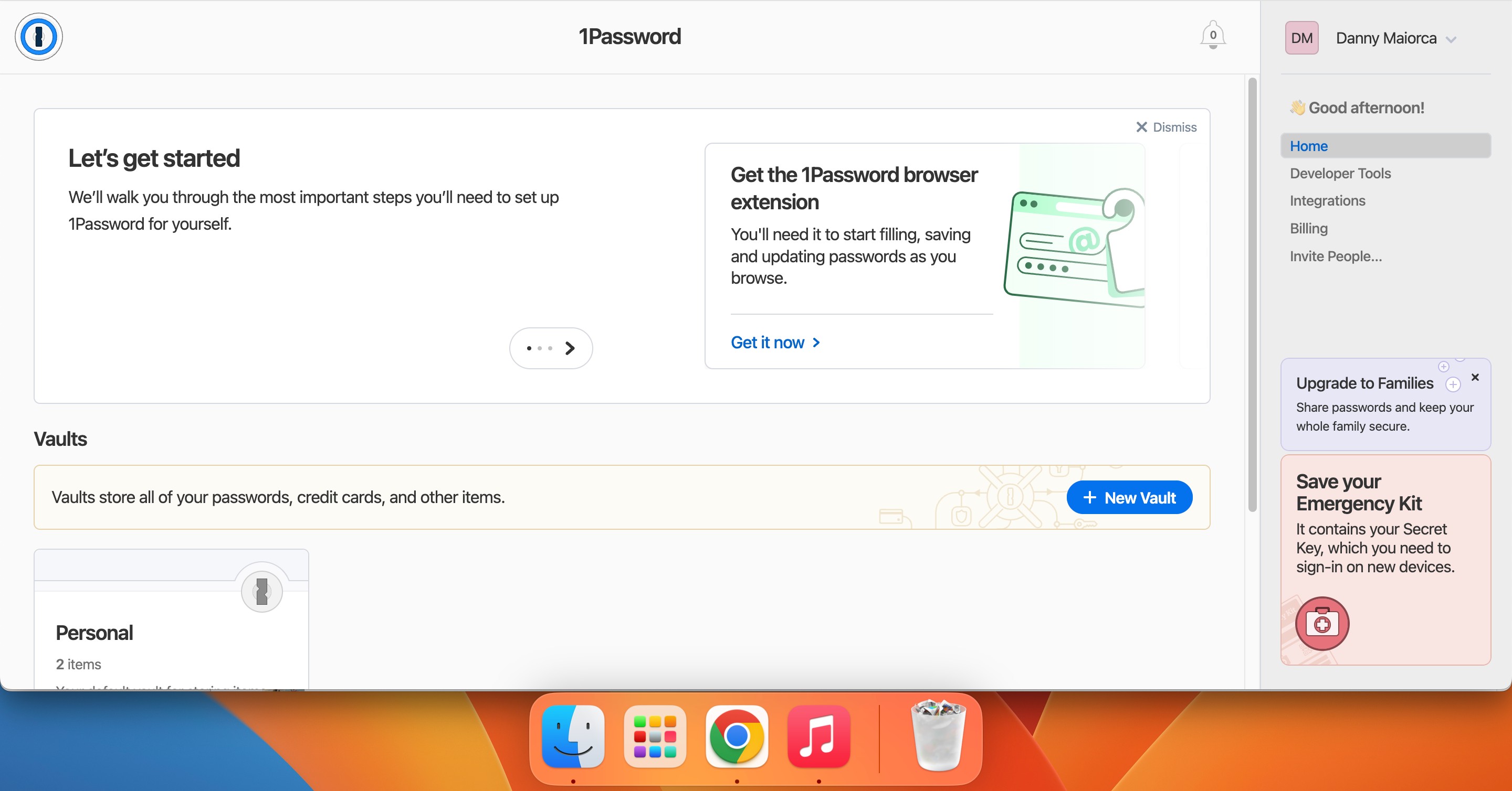 Tùy chọn tạo kho tiền mới trong ứng dụng 1Password