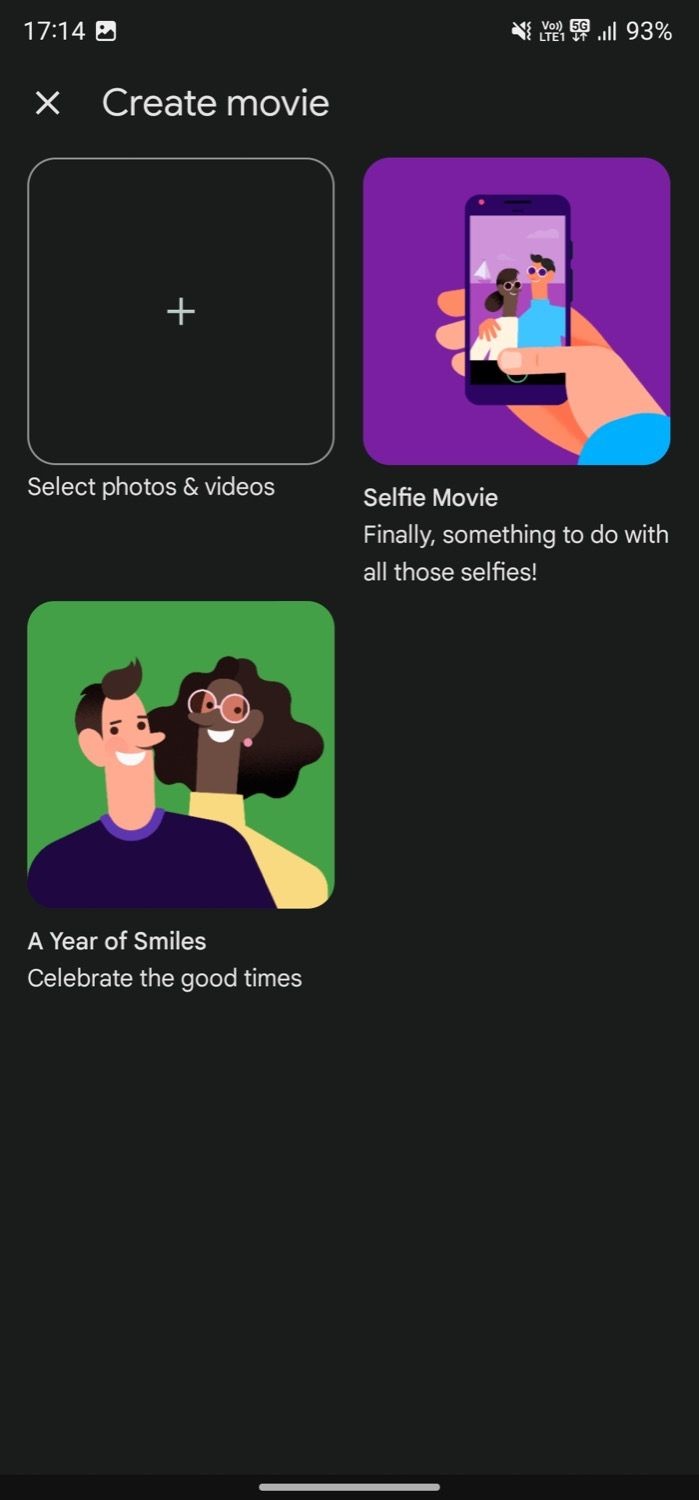 Tùy chọn tạo movie trong Google Photos