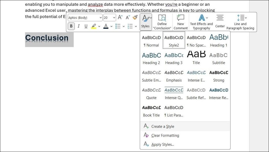 Tùy chọn tạo phong cách mới trong Word