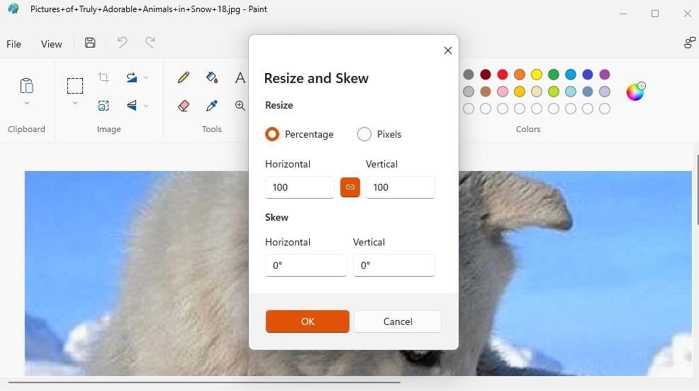 Tùy chọn thay đổi kích thước hình ảnh trong Paint
