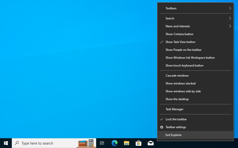Tùy chọn Thoát Explorer từ thanh tác vụ Windows