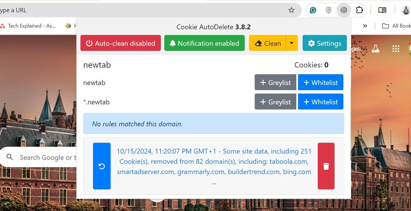 Tùy chọn tiện ích Cookie AutoDelete
