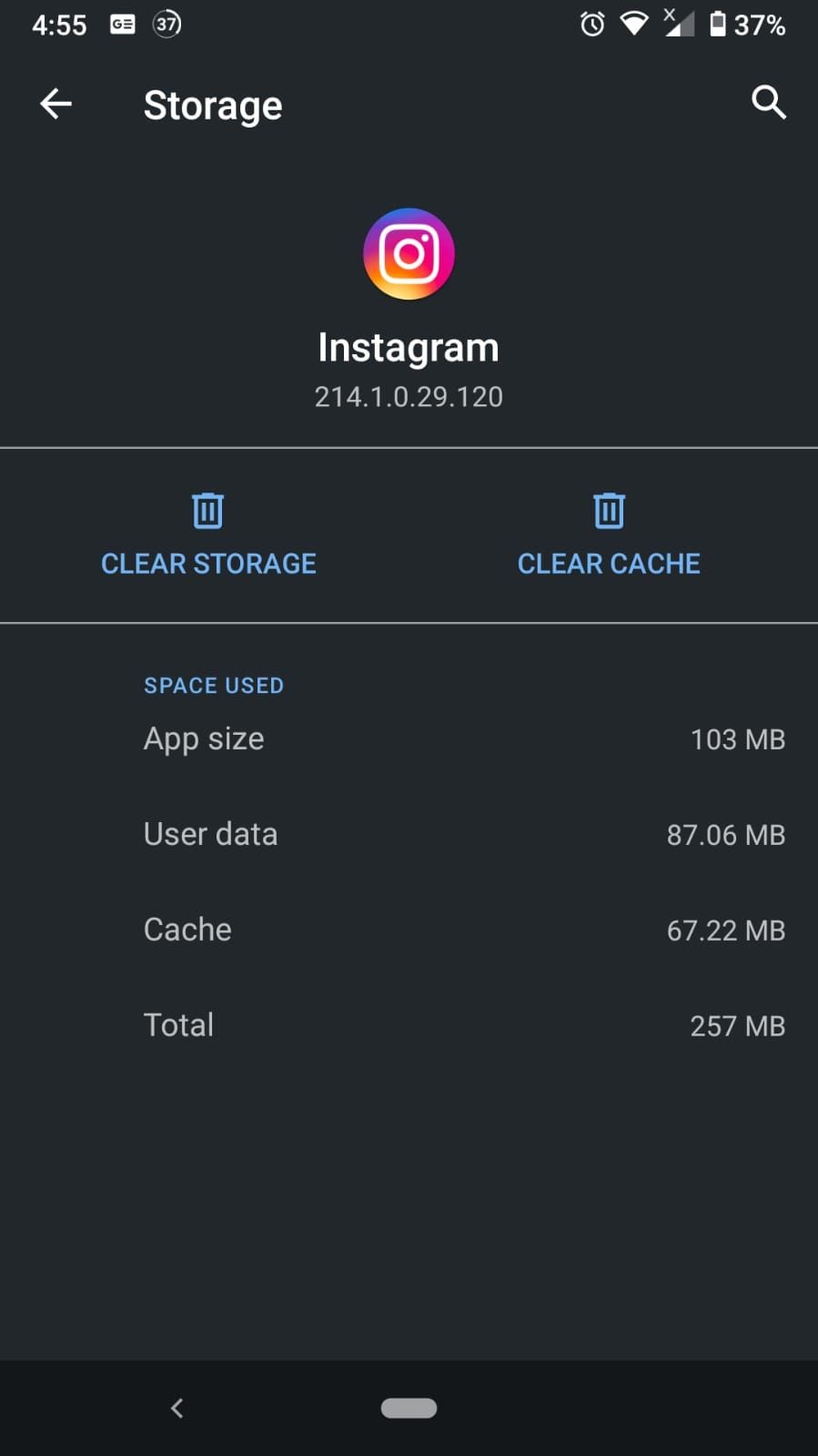 Tùy chọn Xóa Bộ Nhớ hoặc Xóa Bộ Nhớ Đệm cho Instagram trên Android