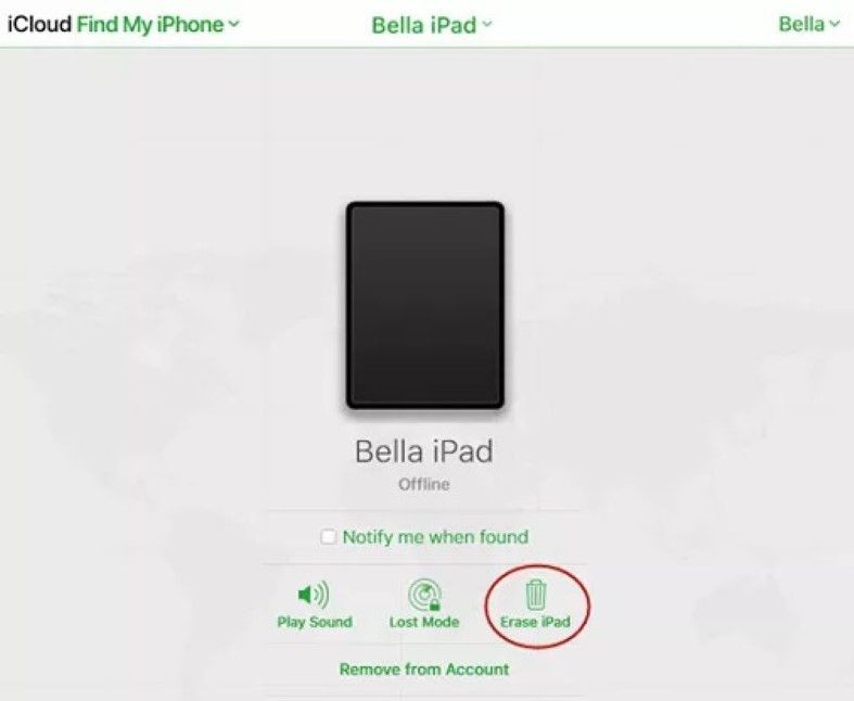 Tùy Chọn Xóa iPad Trên iCloud