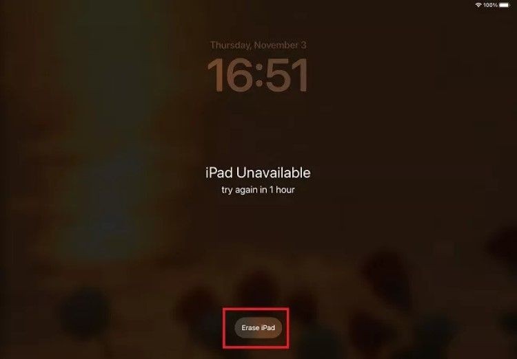 Tùy Chọn Xóa iPad Trên Màn Hình iPad Không Sẵn Sàng