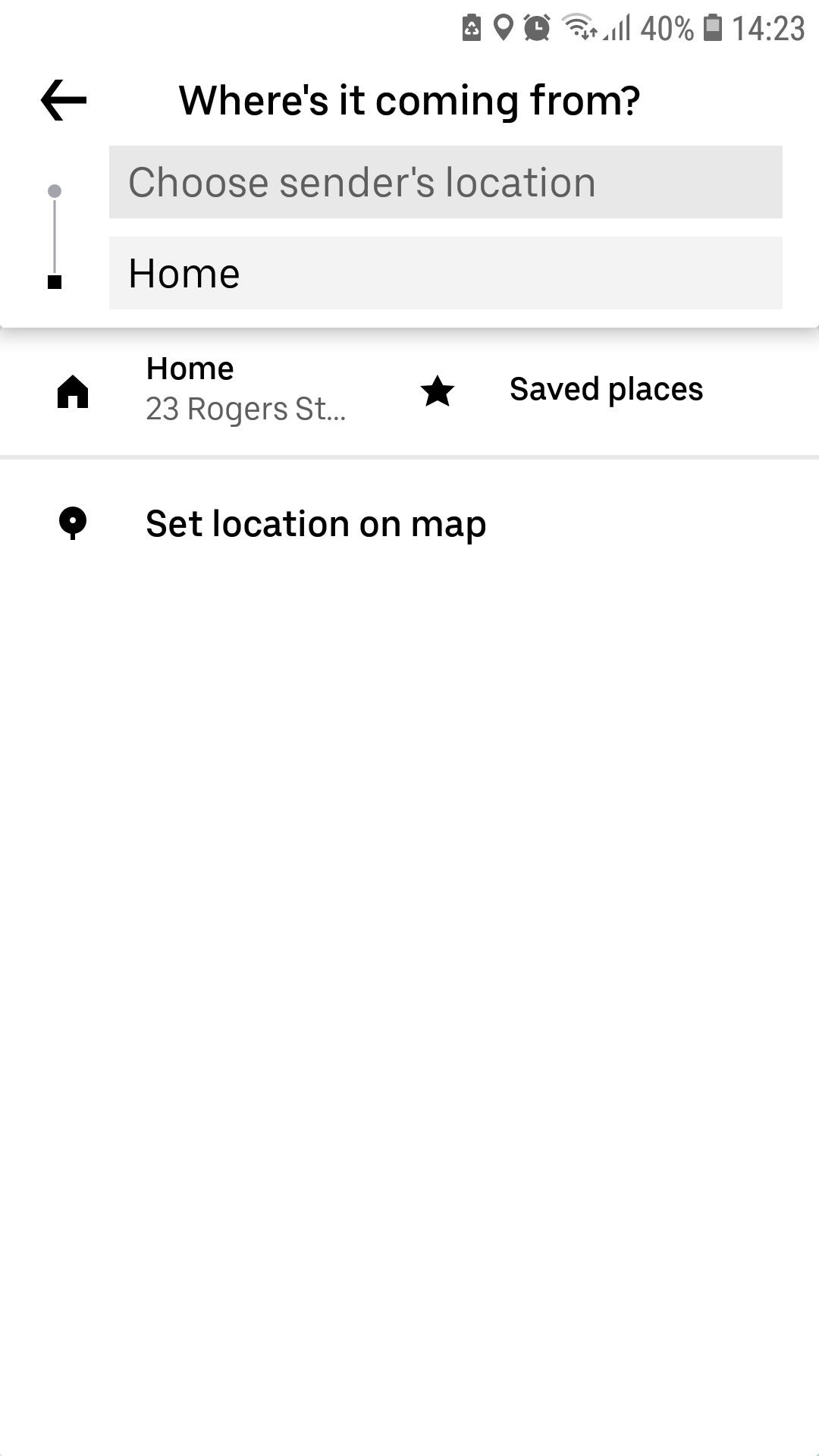 Uber chọn địa điểm người gửi
