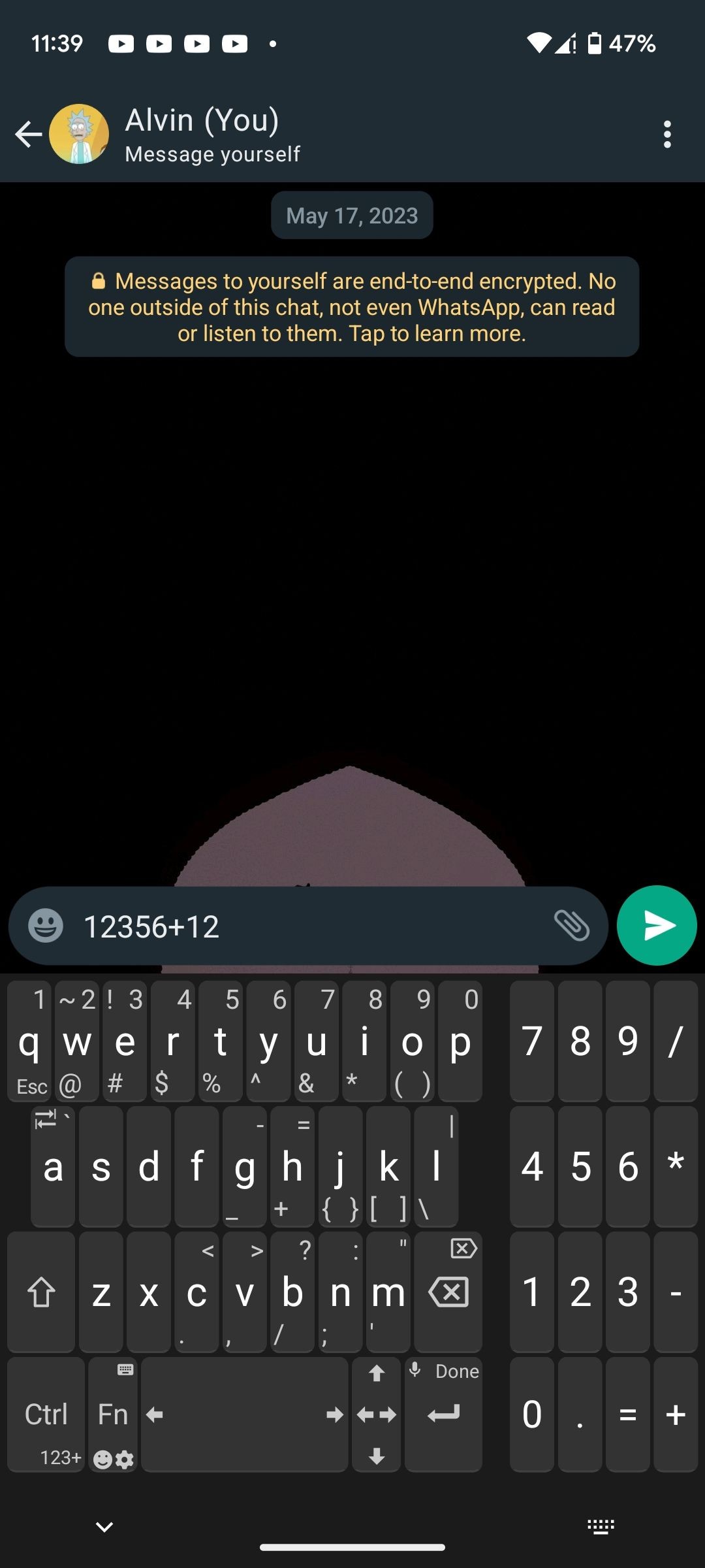 Unexpected Keyboard với bàn phím số được kích hoạt
