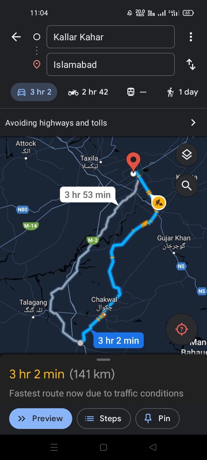 Ứng dụng Google Maps trên Android hiển thị tuyến đường bằng cách tránh đường cao tốc và đường phí